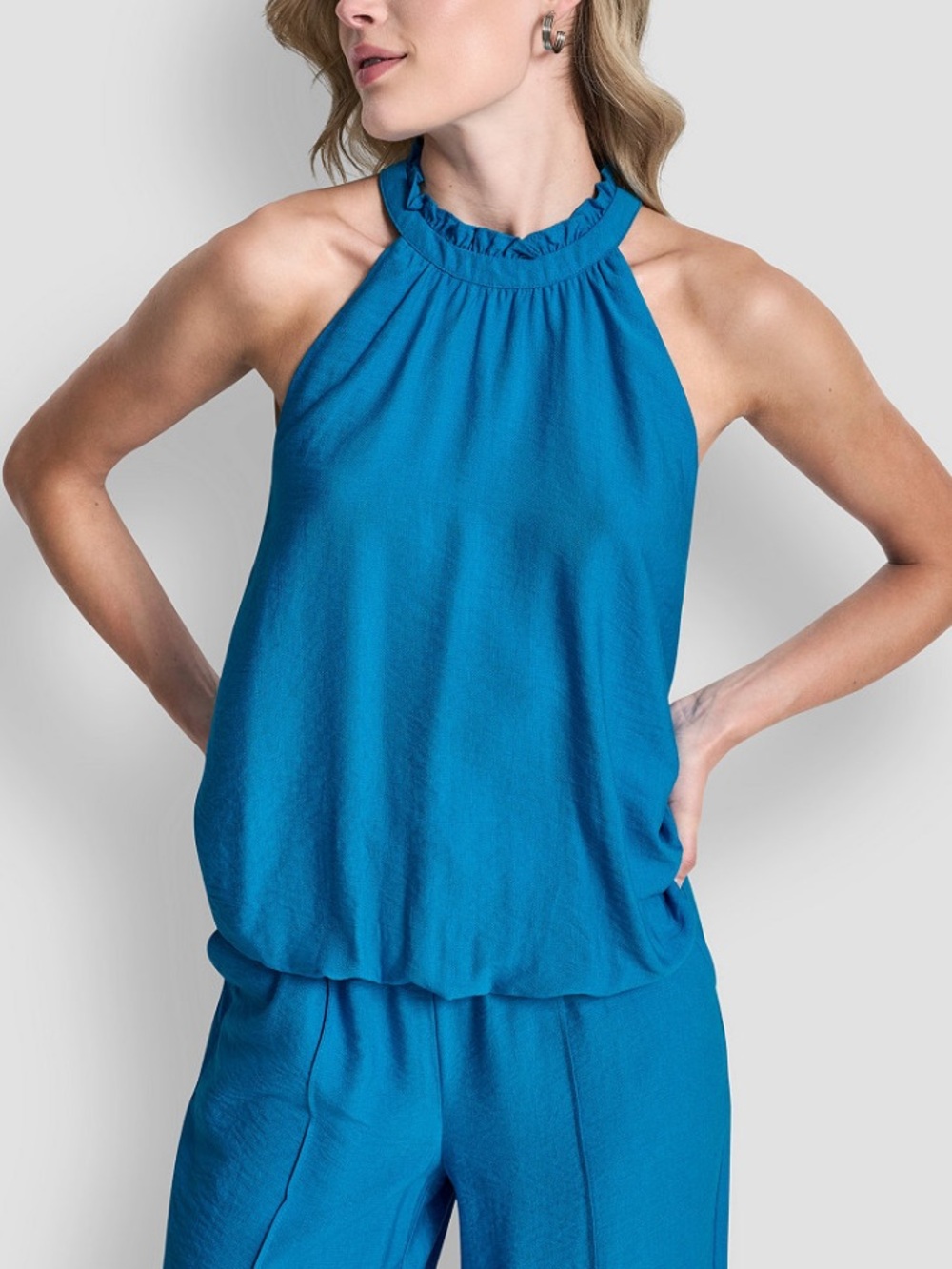 🌀NWT! DKNY Bright Blue Halter Neck Blouse